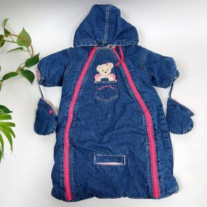 Denim Baby Girl Sleeping Bunting Bag Winter Coat With Hood & Mittens / 6/9 Mon